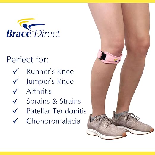 Brace Direct Patella Knee Strap for Tendon Support - Adjustable Band Brace for Running, Volleyball, Basketball - Pain Relief from Arthritis, Tendonitis, Patellar Tendon Strains - Prevent Injuries