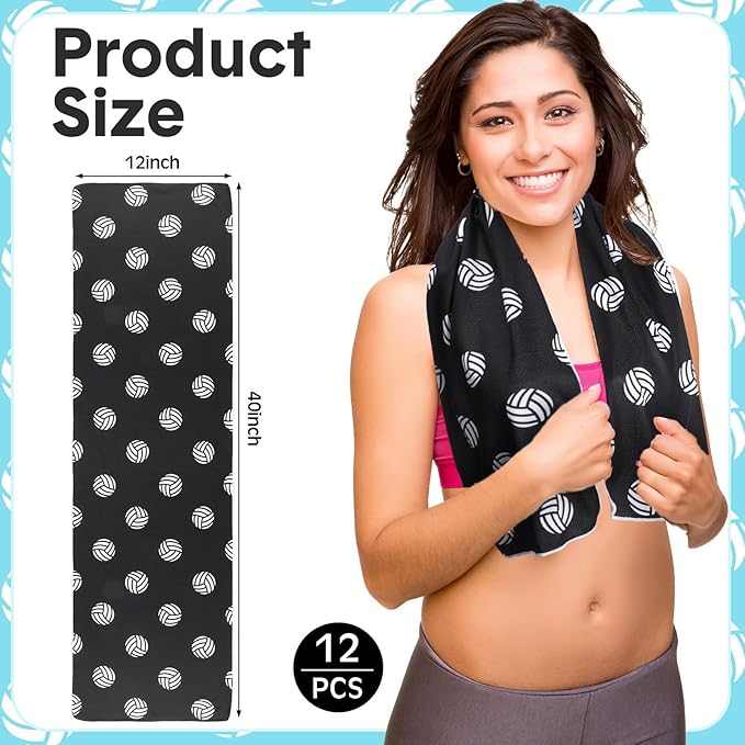 12 Pcs Cooling Towel 40 x 12 Inch Basketball Baseball Football Volleyball Soccer Softball Microfiber Fast Drying Towel for Gift Women Men