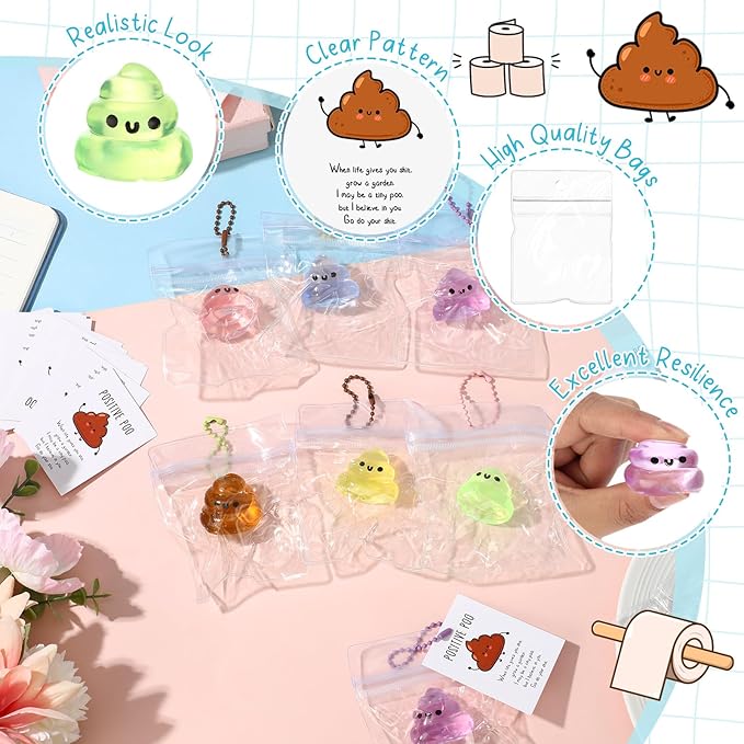 Wettarn 24 Sets Poop Gifts Inspirational Stress Balls with Support Card Positive Stress Relief Prank Colorful Poop Ball Appreciation Gifts for Employee Boss Pharmacy Vet Tech Medical Assistant