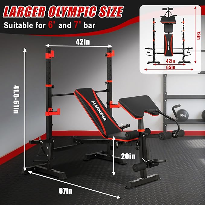 1500LBS 8 in 1 Olympic Weight Bench Set with Leg Extension/Curl and Preacher Curl, Bench Press Set and barbell Rack with Safety Bar Catches, Foldable Workout Benches for Home(US Stock)