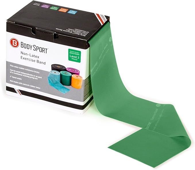 Body Sport Exercise Band, 25 yd. x 4 in. Roll - Home & Gym Fitness Equipment for Stretching, Strength Training & Physical Therapy