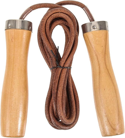 Wooden Handle Jump Rope Leather Skipping Rope with Wooden Handles for Boys and Girls - Ideal for Boxing, Fitness Workouts