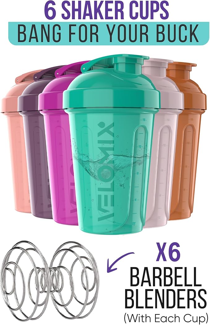 -6 PACK- 20 OZ Protein Shaker Bottles for Protein Mixes, Shaker Cups for Protein Shakes, Small Shaker Bottle Pack, Shaker Cup, Shakers for protein Shakes (Rose Garden - 6 Pack)