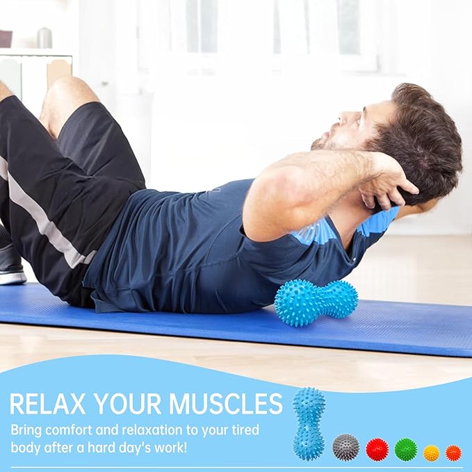 6-Pack Spiky Massage Balls Set, Hard/Medium/Soft Textured Muscle Roller Balls for Plantar Fasciitis Relief, Myofascial Release, Foot Pain and Muscle Tightness, Acupressure and Stress Relief