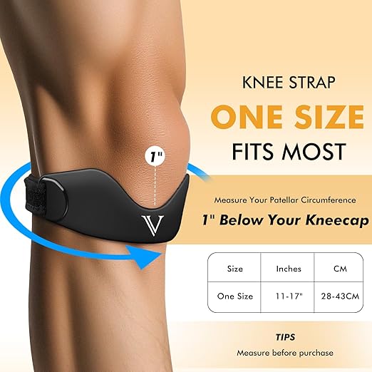 Silicone Patellar Tendon Support Strap 2-Pack, Knee Brace for Women & Men, Adjustable Non-Slip Patella Band Support for Running Basketball (Black)