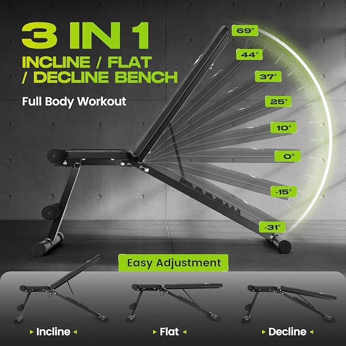 ANCHEER Basic Weight Bench for Home Gym, 660LBS Fast Foldable Workout Bench Press for Home Gym with 8 Adjustable Backrests Incline/Flat/Decline Full Body Strength Training - 2025 Upgrade