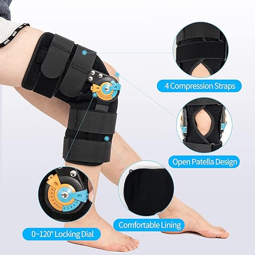 Hinged ROM Knee Braces Adjustable Knee Immobilizer Support for Knee Pain ACL MCL PCL Arthritis Meniscus Tear Post OP Recovery for Men and Women Side Stabilizers Torn Meniscus Orthopedic Orthosis (S)