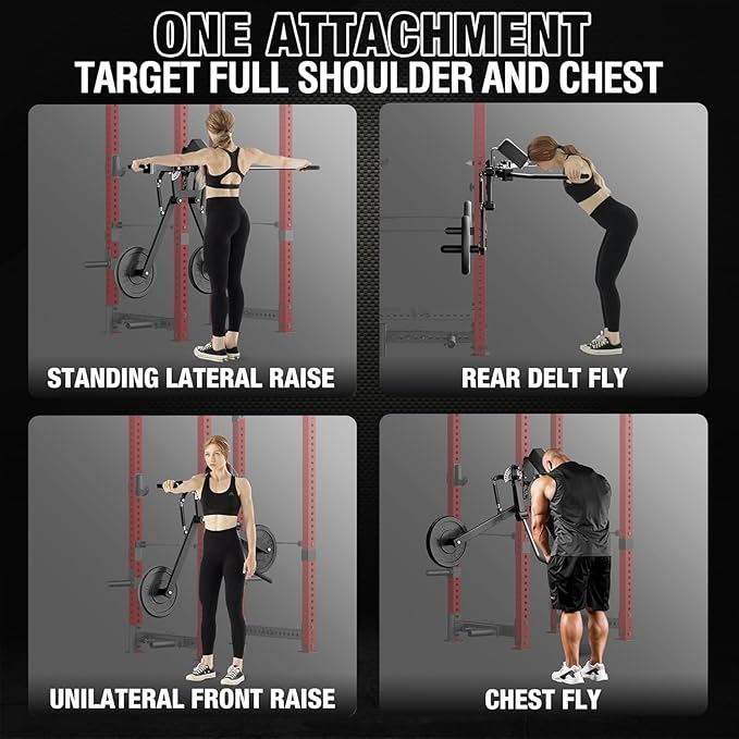 Mikolo Lateral Raise Attachment, Multi-Functional Lateral Raise & Chest Fly Machine, Power Rack Cage Attachment with 1" Holes for Chest & Shoulders, Upper Body Strength Training Machine for Home Gym