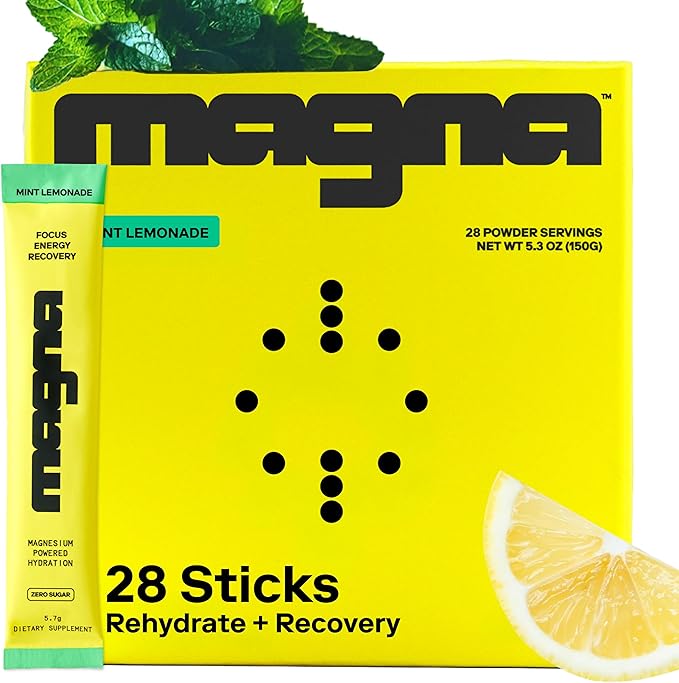 MAGNA Electrolyte Powder Drink Mix for Hydration, Energy & Focus Support with Magnesium L Threonate, Sodium, Potassium, Vitamin D, B6 & B12, Sugar Free, Mint Lemonade Flavor, 28 Servings