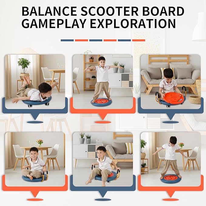 3-In-1 Balance Scooter Board for Kids,Plastic Wobble Balance Board Rocker Maze with Handles, 5 Balls, Toddler Wobble Disk for Sensory Training, Physical Therapy