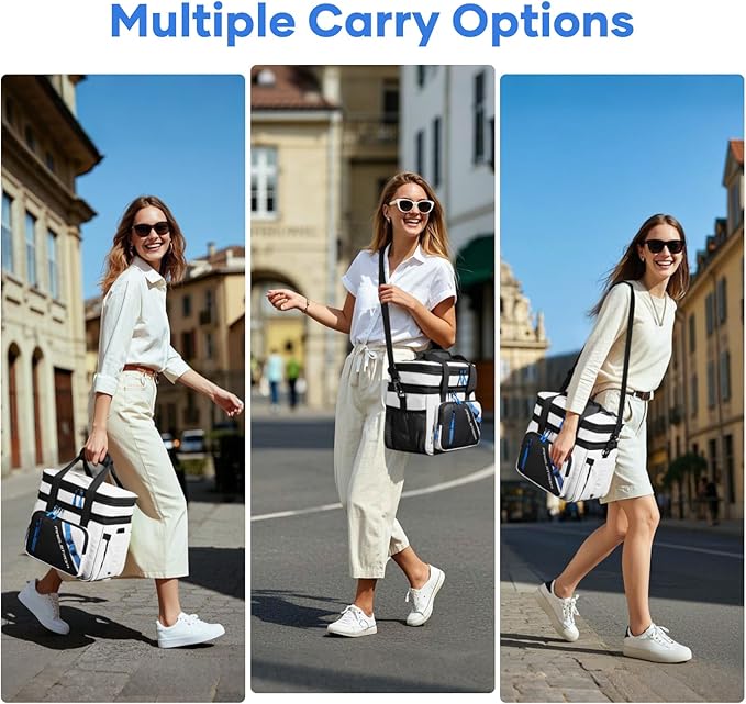 Maelstrom Lunch Box, 20L Insulated Lunch Bag for Men Women, Expandable Double Deck Leakproof Cooler Bag with 6 Pockets, Reusable Lunch Tote Bag for Work, Picnic, Travel, White