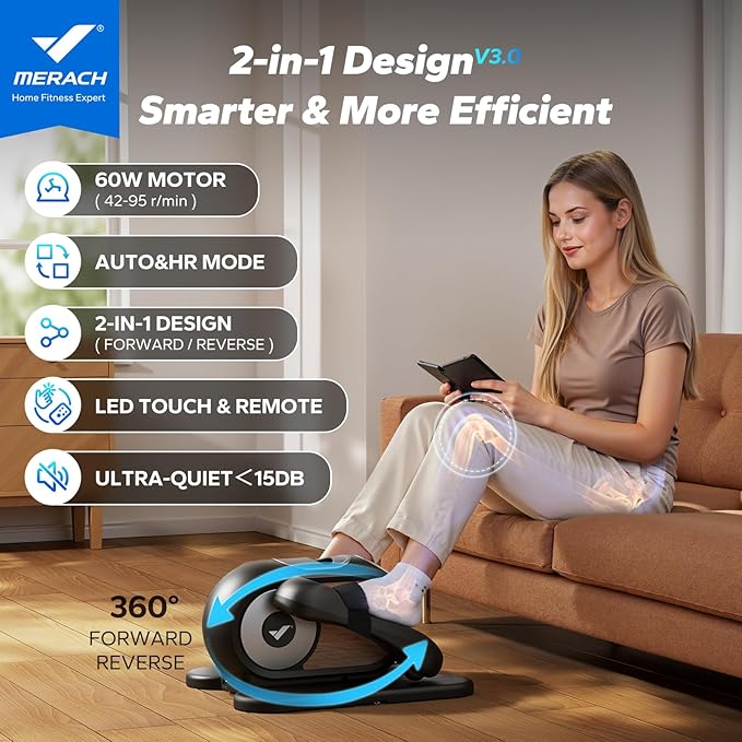 MERACH Under Desk Elliptical Exercise Machine, Ellipse Leg Exerciser as Seen on Tv for Seniors with 12 Adjustable Speeds & Remoter, Quiet Portable Seated Pedal Exerciser Fully Assembled