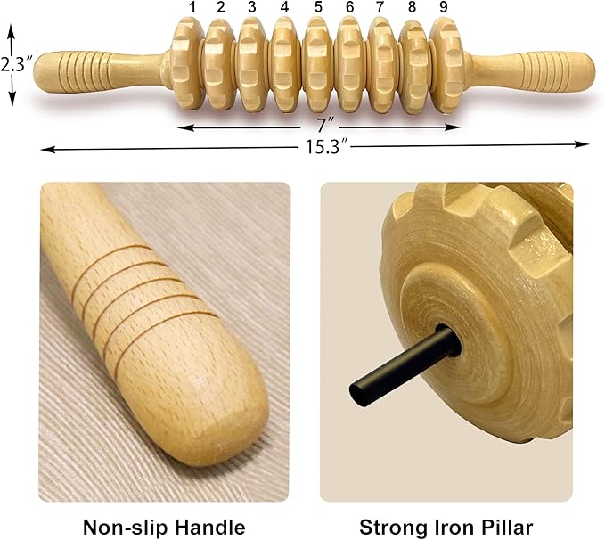 2Pcs Manual Massager Wooden Roller Trigger Point Massager Stick for Fascia, Cellulite, Muscle & Abdomen, Body Therapy Massager, Muscle Belly Relief Tool