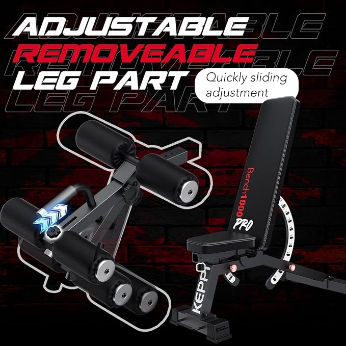 Keppi 1200LB Weight Bench, Heavy Duty Bench1000 PRO Adjustable Workout Bench Press Set for Home Gym Strength Training, Removable Foot Catch for Incline Flat Decline Sit Up Bench for Full Body Fitness