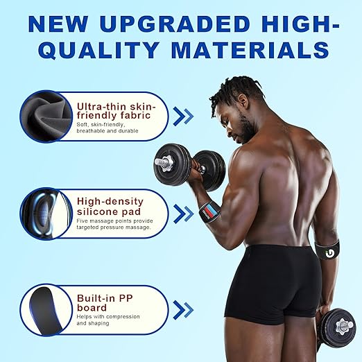 Upgraded Tennis Elbow Brace for Men Women, Adjustable Golfers Elbow Support Strap Band for Tendonitis, Forearm Brace with Pressure Warning Design, Compression Pad for Forearm Tendon Pain Relief