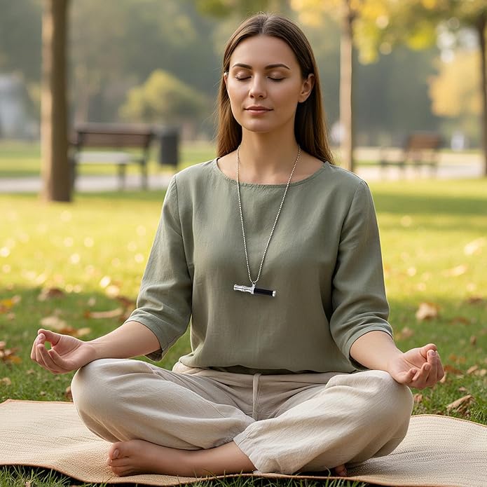 Breathe Free Necklace with Filter, Anxiety & Stress Relief Breath Tool for Meditation, Mindfulness and Relaxation,Natural Stone Breathing Necklace, Portable Wellness Gift for Adults