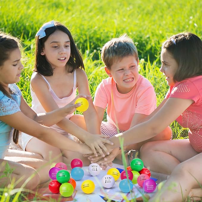 Sotiff 100 Pieces Motivational Stress Balls Colorful Foam Inspirational Relief Quotes Stress Balls Pack Employee Appreciation Gift for Relief Encouraging(One Size)