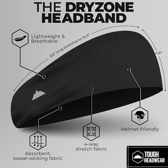 Tough Headwear Sport Headbands for Men - Workout Headbands for Women - Running Headband -Tennis Athletic Sweatband