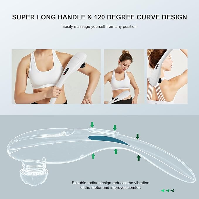 MEGAWISE Cordless Handheld Back Massager w/Rechargeable 3200mAh Battery, 5 Speed and 5 +2 Massage Nodes with Hard, Medium and 2 Soft Silicone Nodes; Massage While Moving Around (Pearl White)