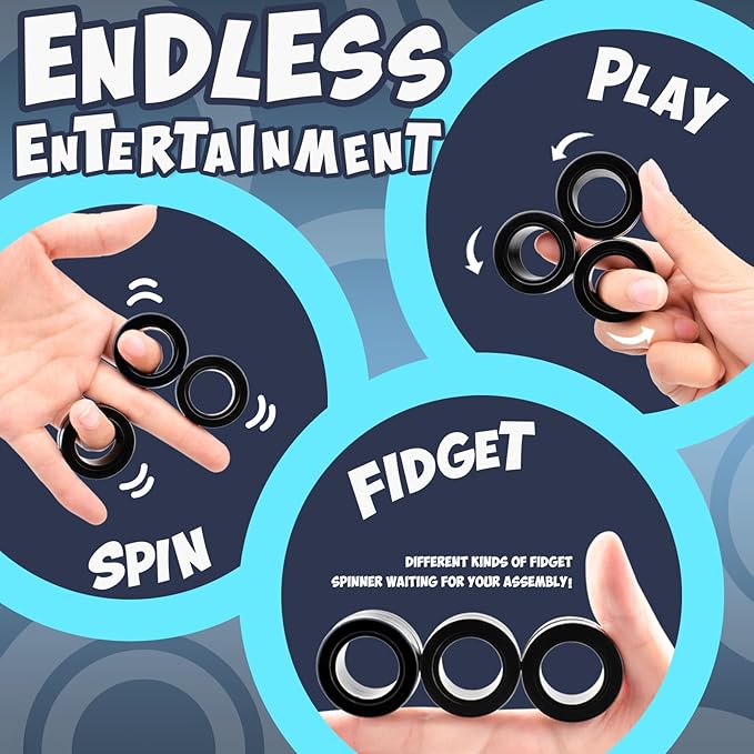 Fidget Toys Adults Pack 5Pcs,Fidget Spinner with Magnetic Rings Gyro,Fidget Controller Autism Sensory Toys,ADHD Stress Anxiety Desk Fidgets,Easter Basket Stuffers for Kids Teen Boys(BK)