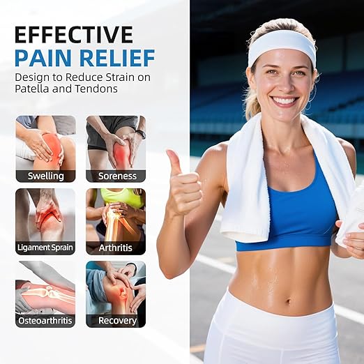 CAMBIVO Knee Brace for Men and Women, Patella Tendon Knee Strap with Gel Pad and Side Stabilizers, Adjustable Knee Band for Knee Pain Relief, Lightweight Knee Support for Workouts, Running, Training (Black, L/XL)