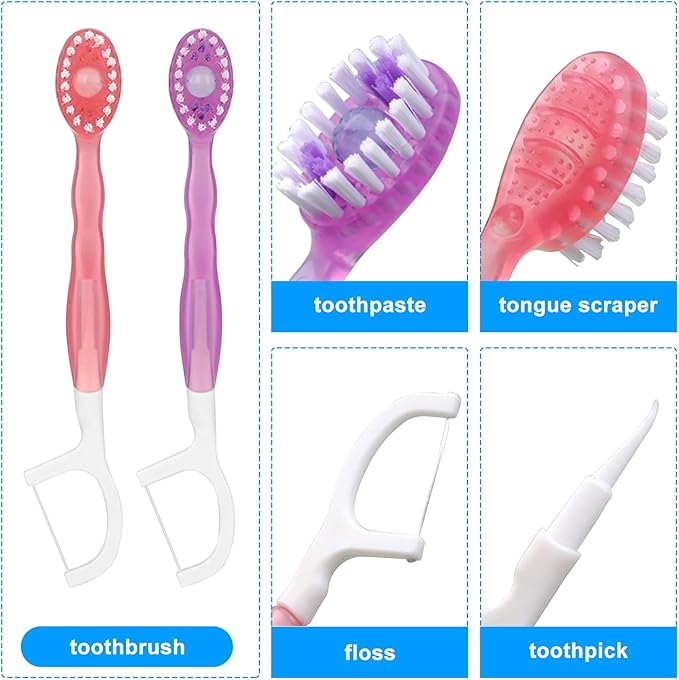 5 in 1 Toothbrush & Floss, 26Pcs mini toothbrushes with Toothpaste, All in one Oral Care on The go, 5 in 1 mini Brush, Toothpaste and Floss, Disposable Travel Toothbrush Set (2)