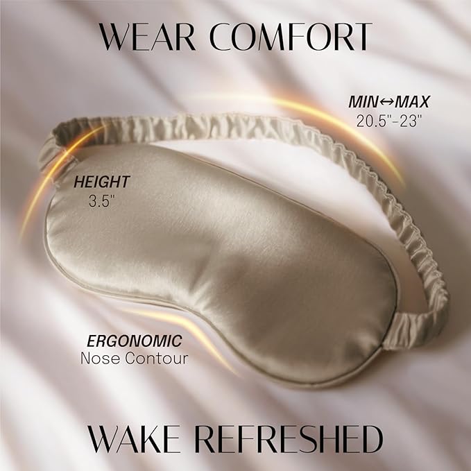 OLESILK Silk Sleep Eye Mask Blindfold with Double Layer Silk Filling for Full Night's Sleep, Luxury Eye Cover Eyeshade for Women Men with Travel Bag and Ear Plugs, Taupe