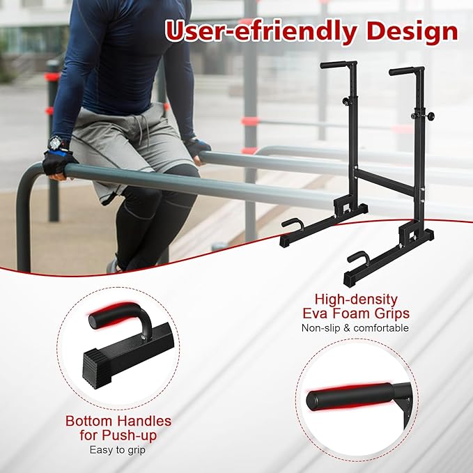 Dip Stand parallel bars, 550 lb capacity heavy-duty dip bar push-ups with foam handles for home or gym fitness exercises