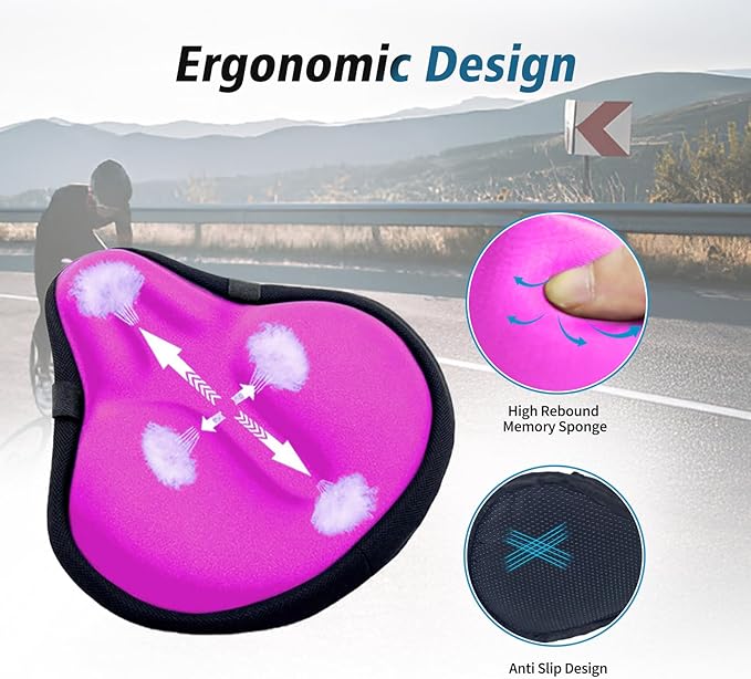 Bike Seat Cover, HUIOK Wide Gel Exercise Bike Seat Cushion for Women Men Comfort, Fits Spin, Stationary and Cruiser Bikes, Indoor Outdoor Cycling, Water Dust Resistant Cover Included