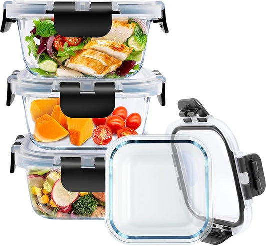 3 Pack Bariatric Meal Prep Containers, 8 oz Glass Bowls for Portion Control, Reusable Glass Lunch Box Bento Snack Food Containers with BPA Free Airtight Lids, Bariatric Must Haves