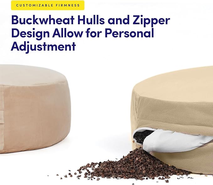 Meditation Cushion Bolster Pillow for Restorative Yoga โ Supportive Cushion for Meditation, Pilates, and Relaxation โ Filled with Buckwheat Hulls - Removable Cover