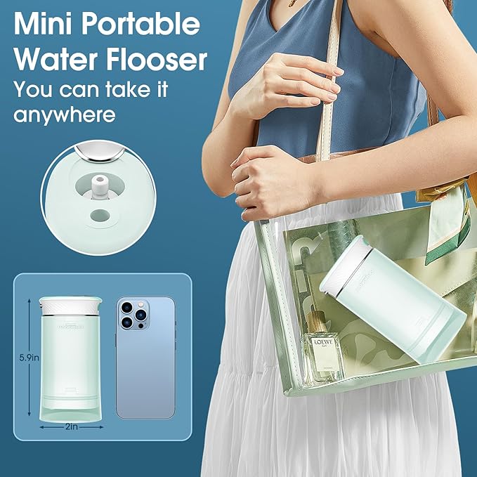 HANGSUN Compact Travel Water Flosser-Cordless, Deep Plaque Removal, 30 Days Battery, 3+1 Modes (DIY 8 Levels), 6 Nozzles for Braces/Sensitive Gums, IPX7, 180ml Collapsible Tank, Rechargeable, Green