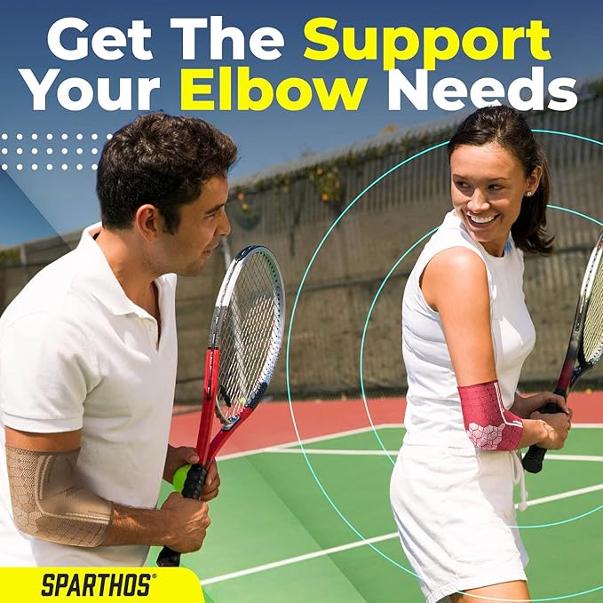 Sparthos Elbow Compression Sleeves (Pair) – Tennis and Golfer's Elbow Support – Elbow Brace for Men and Women – Made from Innovative Breathable Elastic Blend