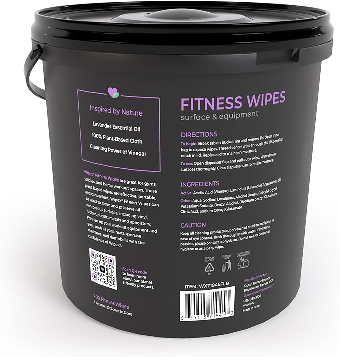 Wipex Gym Wipes for Equipment Bundle – 1600 Count with (2) Lavender Buckets & (2) Refill Rolls - Plant-Based Fitness Equipment Wipes, Clean Surfaces & Mats, Safe Gym Cleaner, 1600 Ct (Pack of 4)