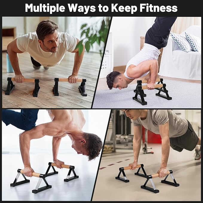 Parallettes Bars, 16 INCH Solid Wood Push Up Bars with Anti-Slip Grip for Calisthenics, Handstand, Floor Workouts, Sturdy Metal Bracket Supports Up to 600 lbs for Home Gym, CrossFit & Fitness Training