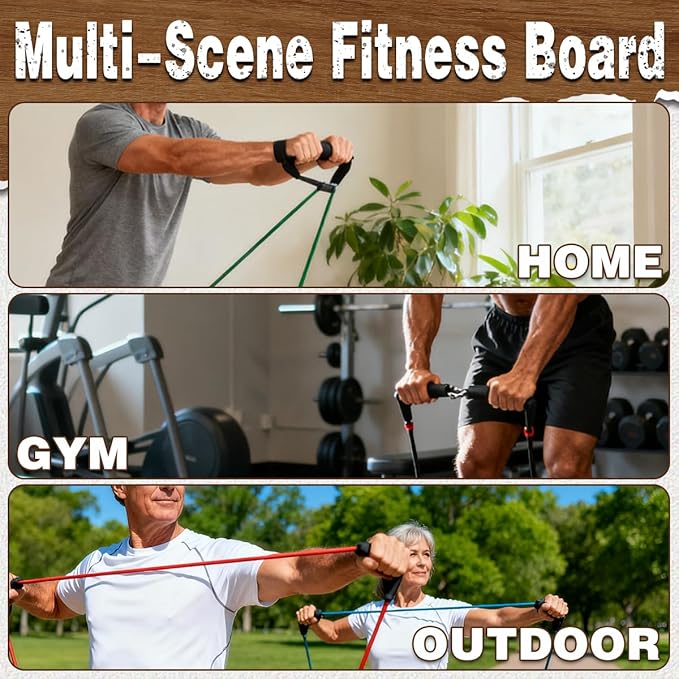 Wood Fitness Board, Resistance Band Foot Plate Wood Exercise Platform with Non-slip Design for Resistance Band Training, Workout Bands, Balance, Stretching, Strength, Flexibility Exercise for Home Gym