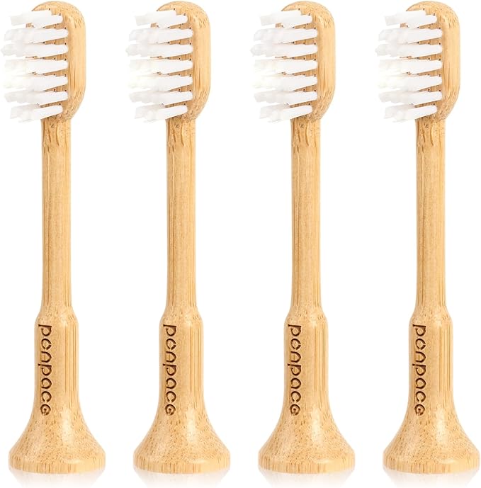 Bamboo Toothbrush Heads Compatible with AquaSonic, Extra Soft Castor-Oil Bristles for Sensitive Teeth, Eco-Friendly & Gentle Cleaning