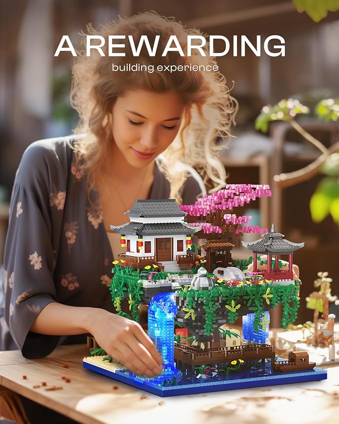 Big Bonsai Flowers Tree Architecture Set for Boys 8-14 Lighting Japanese Cherry Blossom Tree House Building Kit with Box for Adults Toys for Boys/Girls Age 8-12, 2.5mm MICROPARTICLE