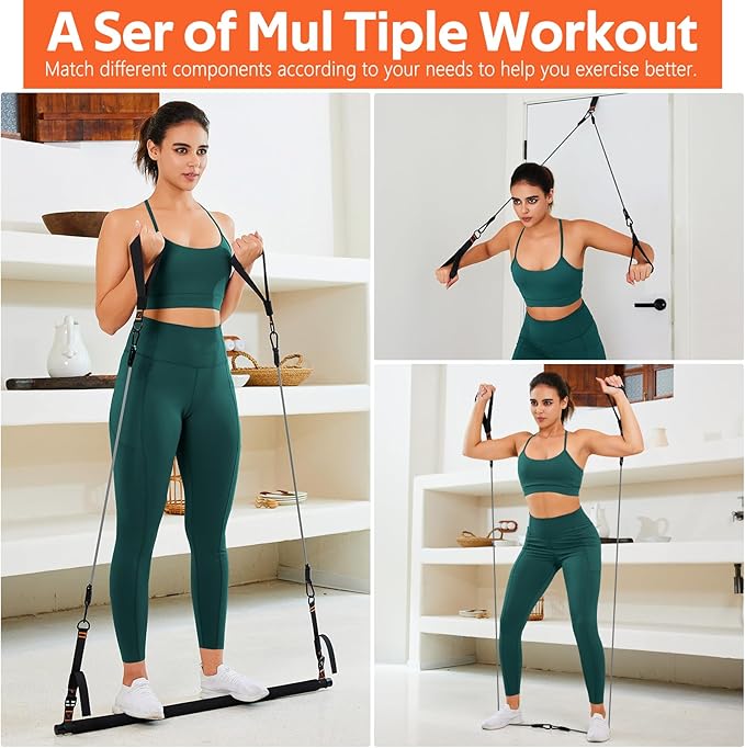 Pilates Bar Kit with Resistance Bands, 3-Section Multifunctional Yoga Pilates Bar with Metal Adjustment Buckle.Portable Pilates Equipment for Women & Men Full-Body Workouts at Home Gym