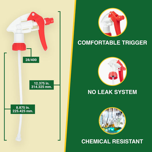 Heluva Green Spray Bottle Nozzle Replacement, Bottle Tops Only - Sprayer Nozzle Triggers for Heavy Duty, Commercial, Home Cleaning Solutions - Fits 8,16,24,32 oz Plastic & Glass Bottles, Red 6 Pack