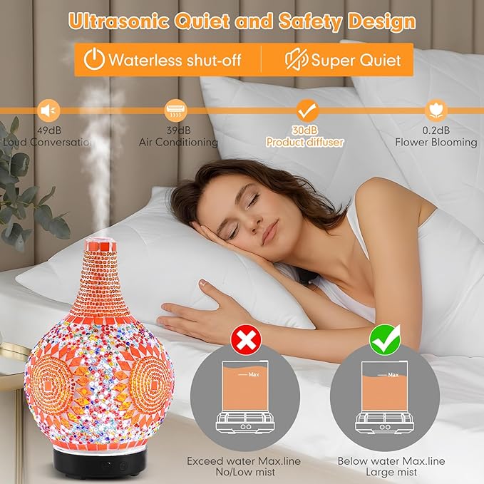 Mosaic Glass Diffuser, Tiffany Aromatherapy Diffuser 7 Color Changing Turkish LED Cold Air Diffuser Sunflower Moroccan Essential Oils for Diffusers for Home Office