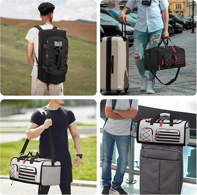 Bosstin Gym Bag for Men & Women, 45L Travel Duffle Sports Duffel Bag Gym Weekender Overnight Backpack with Shoe Compartment (Grey)