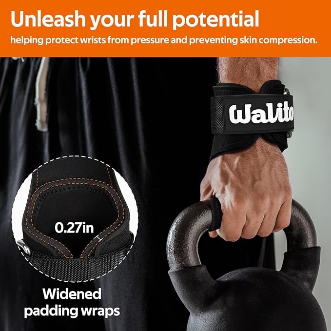 WALITO Weight Lifting Wrist Strap, Double Leather Weightlifting Wrist Straps for Gym Strength Training, Neoprene Padded Wrist Wraps - for Men & Women (Pair)