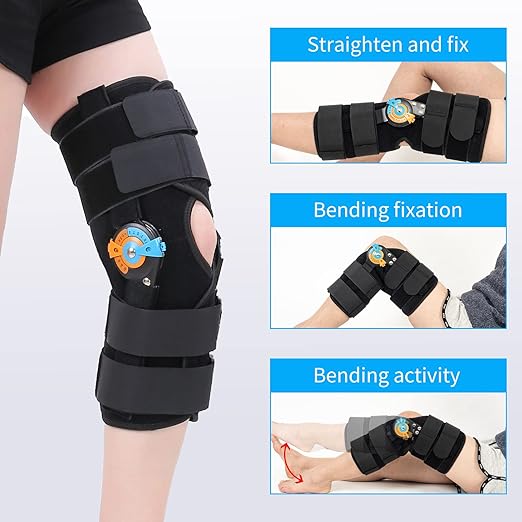 Hinged ROM Knee Braces Adjustable Knee Immobilizer Support for Knee Pain ACL MCL PCL Arthritis Meniscus Tear Post OP Recovery for Men and Women Side Stabilizers Torn Meniscus Orthopedic Orthosis (S)