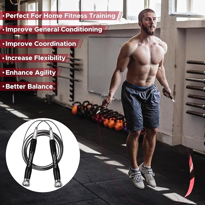 High Speed Jump Rope - Self-Locking No-Screw Design, Weighted Jump Rope, 360° Fast Rotation, Silicone Textured Design, Non-Slip, Includes 2 Speed Ropes Cables for Optimal Fitness Training & More - CrossFit Jump Rope.