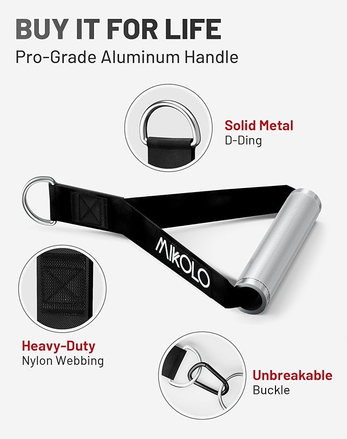 Mikolo Aluminum Alloy Cable Machine Handles, Exercise Handles D Handle Cable Attachments for Gym, Durable Cable Machine Attachment for Cable Crossover Training