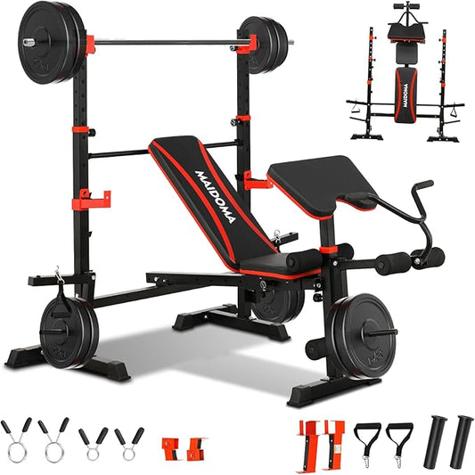 1500LBS 8 in 1 Olympic Weight Bench Set with Leg Extension/Curl and Preacher Curl, Bench Press Set and barbell Rack with Safety Bar Catches, Foldable Workout Benches for Home(US Stock)
