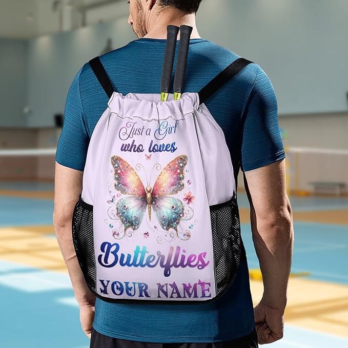 Custom Butterfly Drawstring Backpack - Cute Cinch Sack, String Backpacks with Pocket for Kids Boys Girls Women Men for Gym Outdoor Sports Travel Athletic Drawstring Bag - Lightweight/Foldable