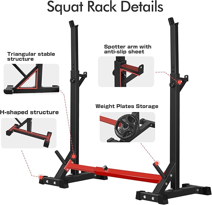 CANPA Adjustable Squat Rack Stand Multi-Function Barbell Rack Weight Lifting Gym Dumbbell Racks Home Gym Bench Press Rack Dumbbell Racks Stands 600Lbs