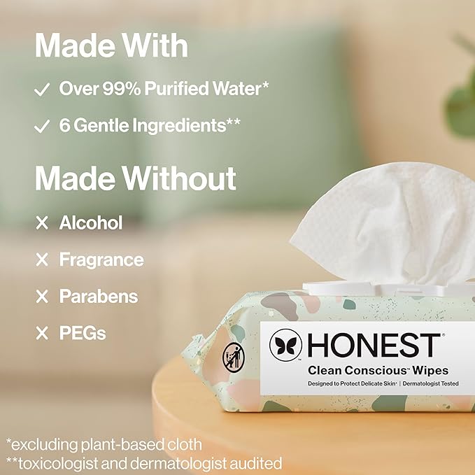 The Honest Company Clean Conscious Multi-Use Wipes, Unscented Hypoallergenic Baby Wipes for Sensitive Skin, 99% Water Plant-Based Compostable Wipes, Geo Mood, 288 Count
